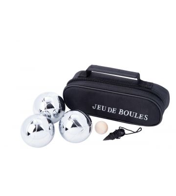 Jeu de Boules set - 3 ballen in zwarte rits tas