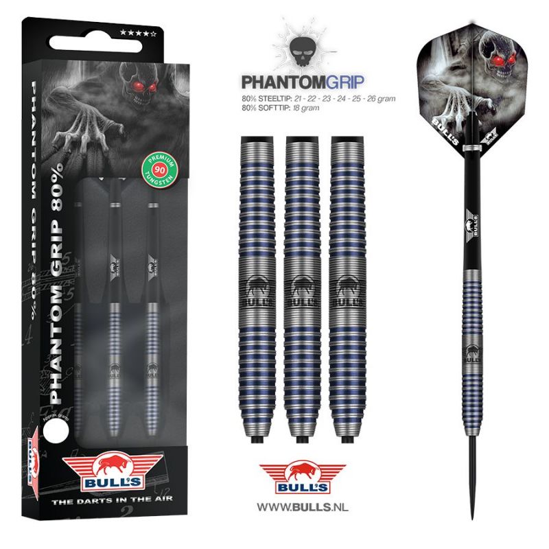 Bull's Phantom grip 80% Tungsten steeltip dartpijlen set 22gr.