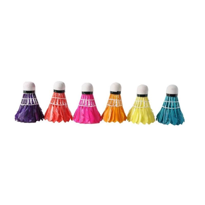 Gekleurde badminton shuttles met veren 6st.
