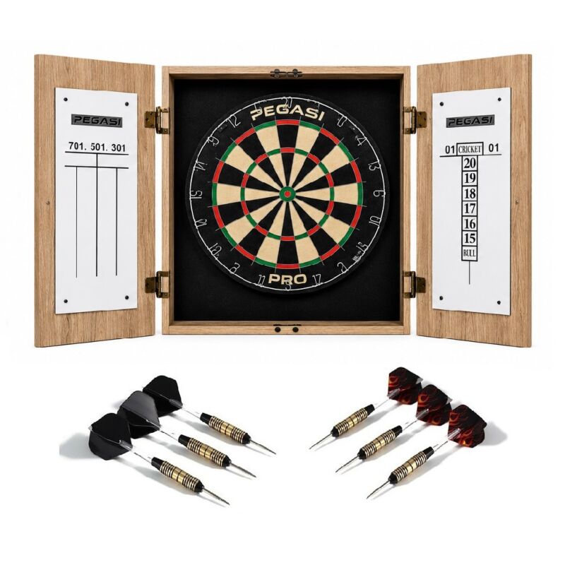 Pegasi dartbord cabinet set Oak